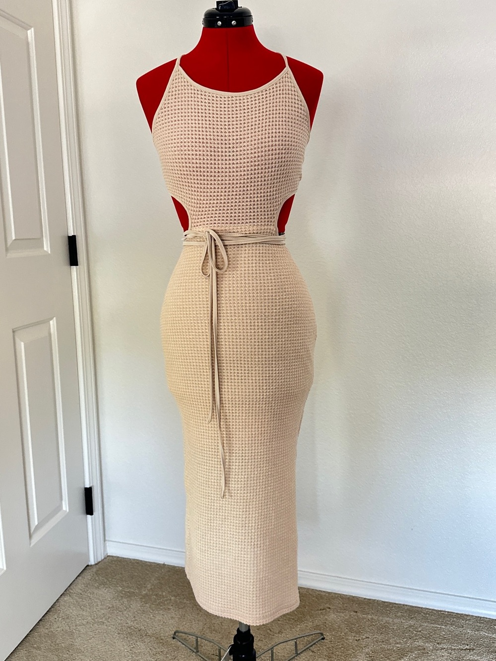 SHEIN Beige Waffle Knit Halter dress medium